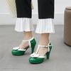 New Women Mary Janes Pumps T-StrapWomen 9cm Spike Heels Shoes Pearl Bowtie Lolita Shoes Wedding Bridal Shoes Girls' Shoes 32-43