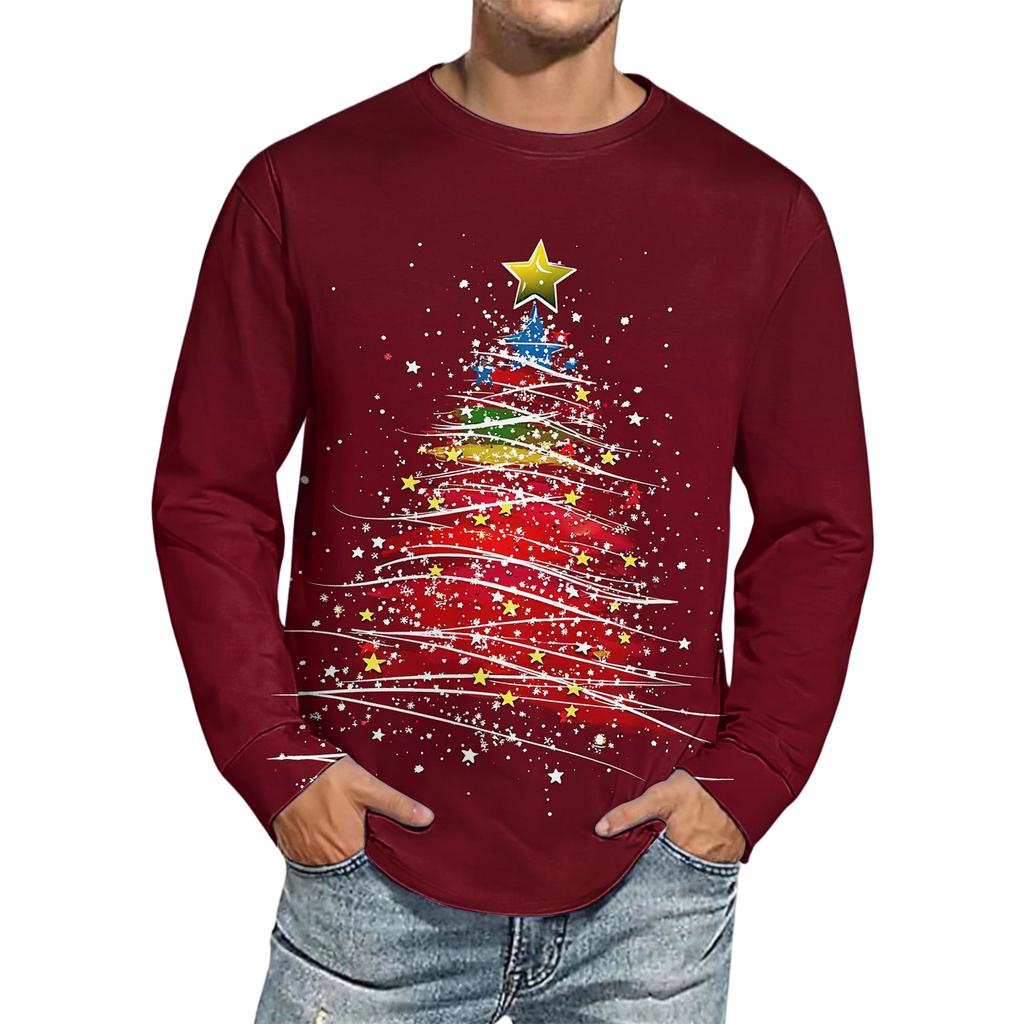 Men's Christmas Printed Imitation Cotton Long-sleeved Shirt