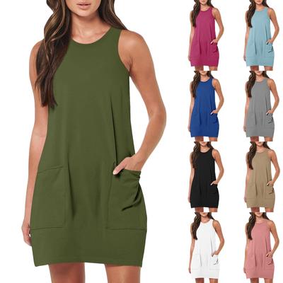 Women's Summer Casual Sleeveless Sundress With Pockets Short Beach Vacation Tank Dresses