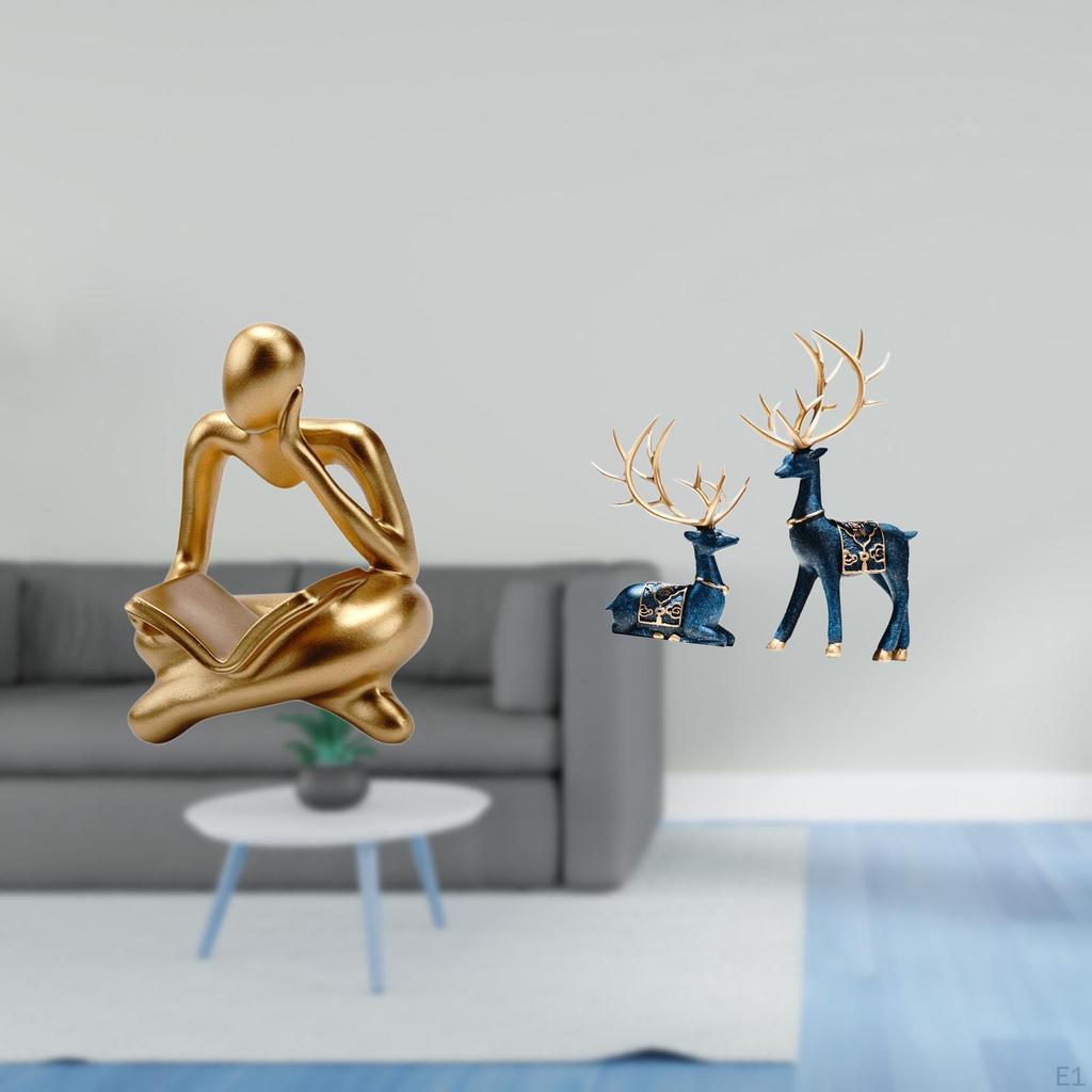 Abstract Thinker Reindeer Statue Decoration for Tabletop Living Room Shelf Office Bookshelf Sitting