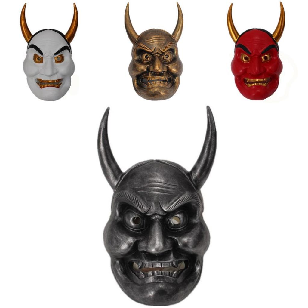 Unique Large Face Hannya Mask Decor For Halloween And Festive Celebrations In Striking Silver And Copper
