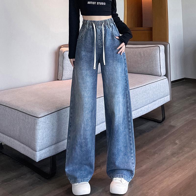 

2025 Autumn Women s College Style Wide-Leg High Waist Jeans for Tall Students L for 100-110 lbs