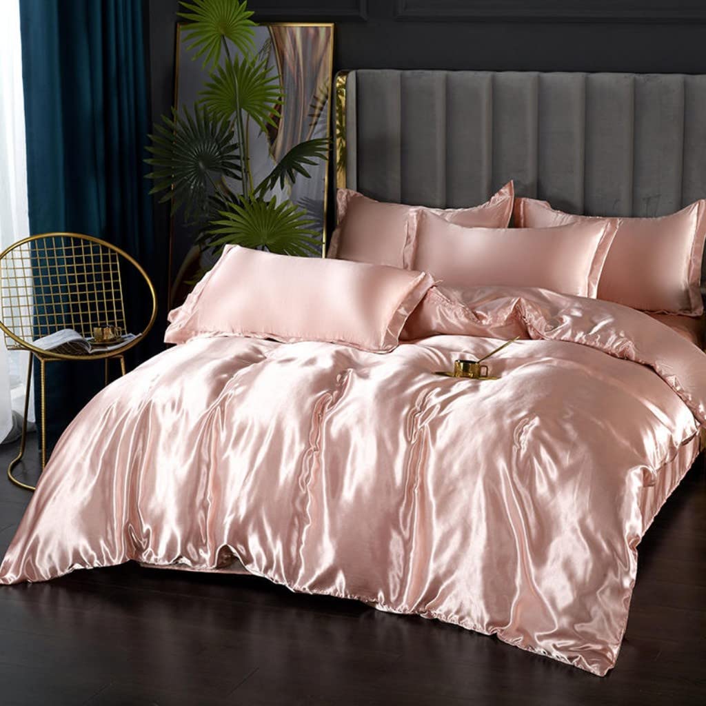 Satin Bedding Set King Wine Red Silk Like Satin Duvet Cover Set Luxury Soft Burgundy Comforter Cover Adults Bedroom Decor Chic Luxurious Sil