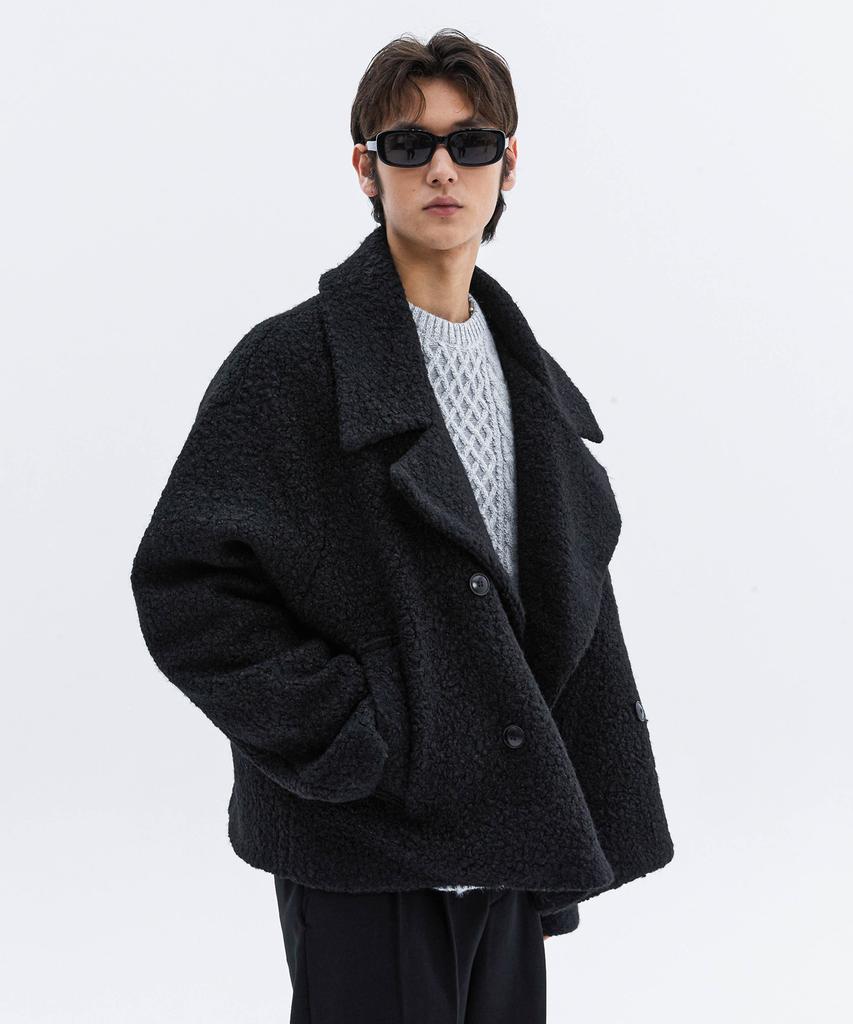 Trip Le Sens Boucle Heavy Over Double Coat_Black