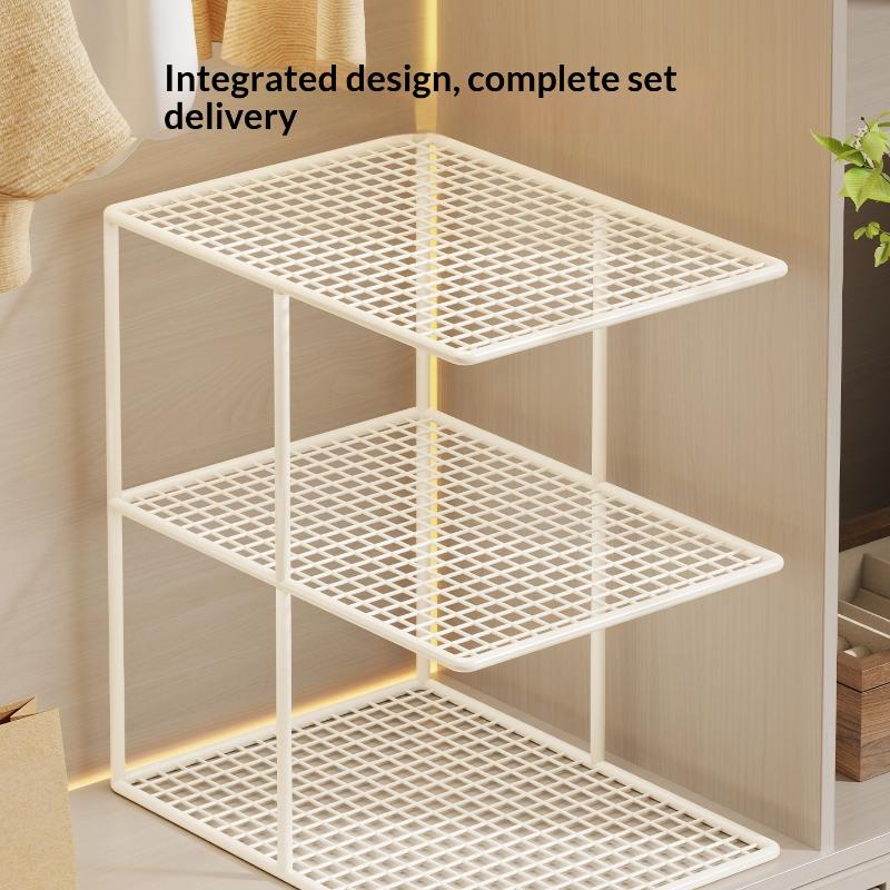 Stackable Metal Mesh Closet Shelf Organizer Multi Tier Storage Rack For Wardrobe Cabinet