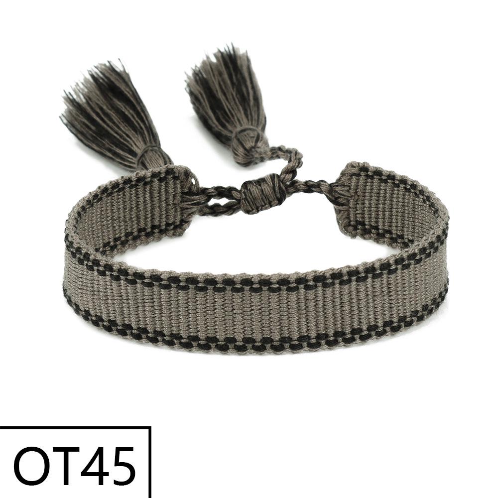 European & American Style Woven Bracelet - Solid Color, 1.3cm, Handmade Tassel, Fashionable Polyester Hand Rope for Women
