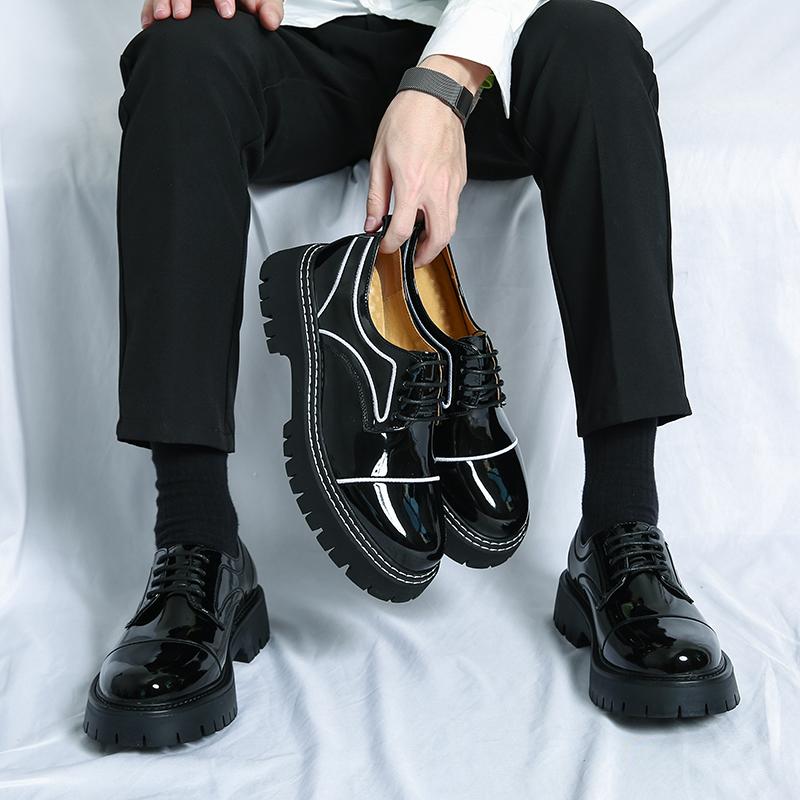 Leather Shoes Men Office Casual High Platform Leather Shoes Patent Male Harajuku Streetwear Korean Vintage Wedding Shoe