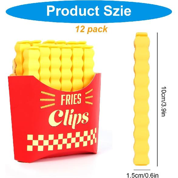 12PCS French Fry Food Bag Clips Set with Magnetic Chip Storage Box - Kitchen Snack Sealing Clips, Fun Fridge Accessories Gift