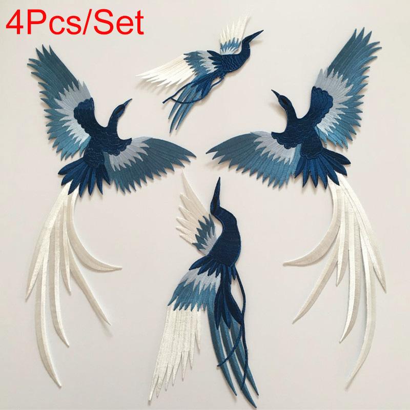 

4 шт./компл. Синий Феникс Китайский Стиль Вышивка Патч Cheongsam Животное Вышитая Аппликация DIY Ткань