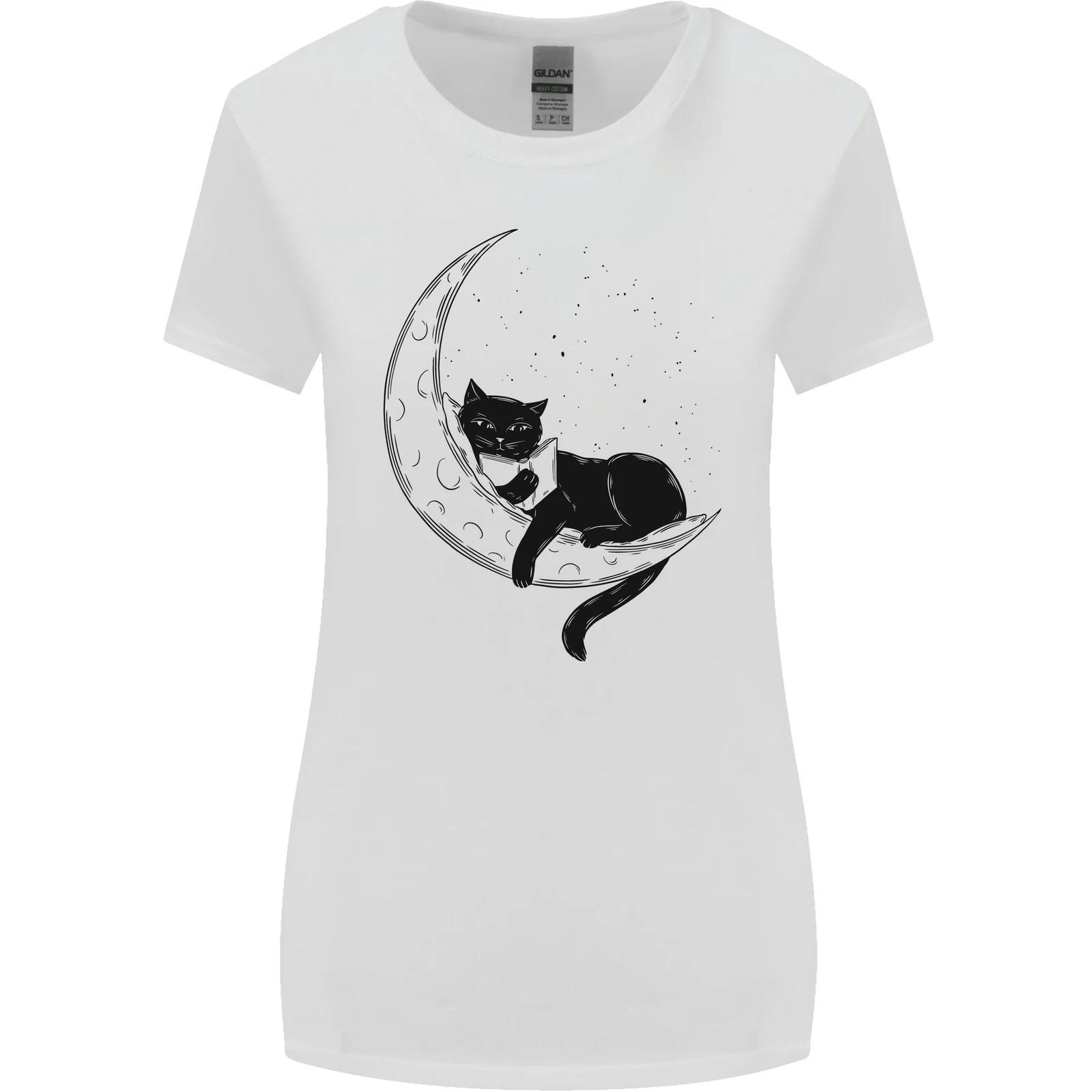 A Cat Reading a Book on the Moon Womens Wider Cut T-Shirt 3XL