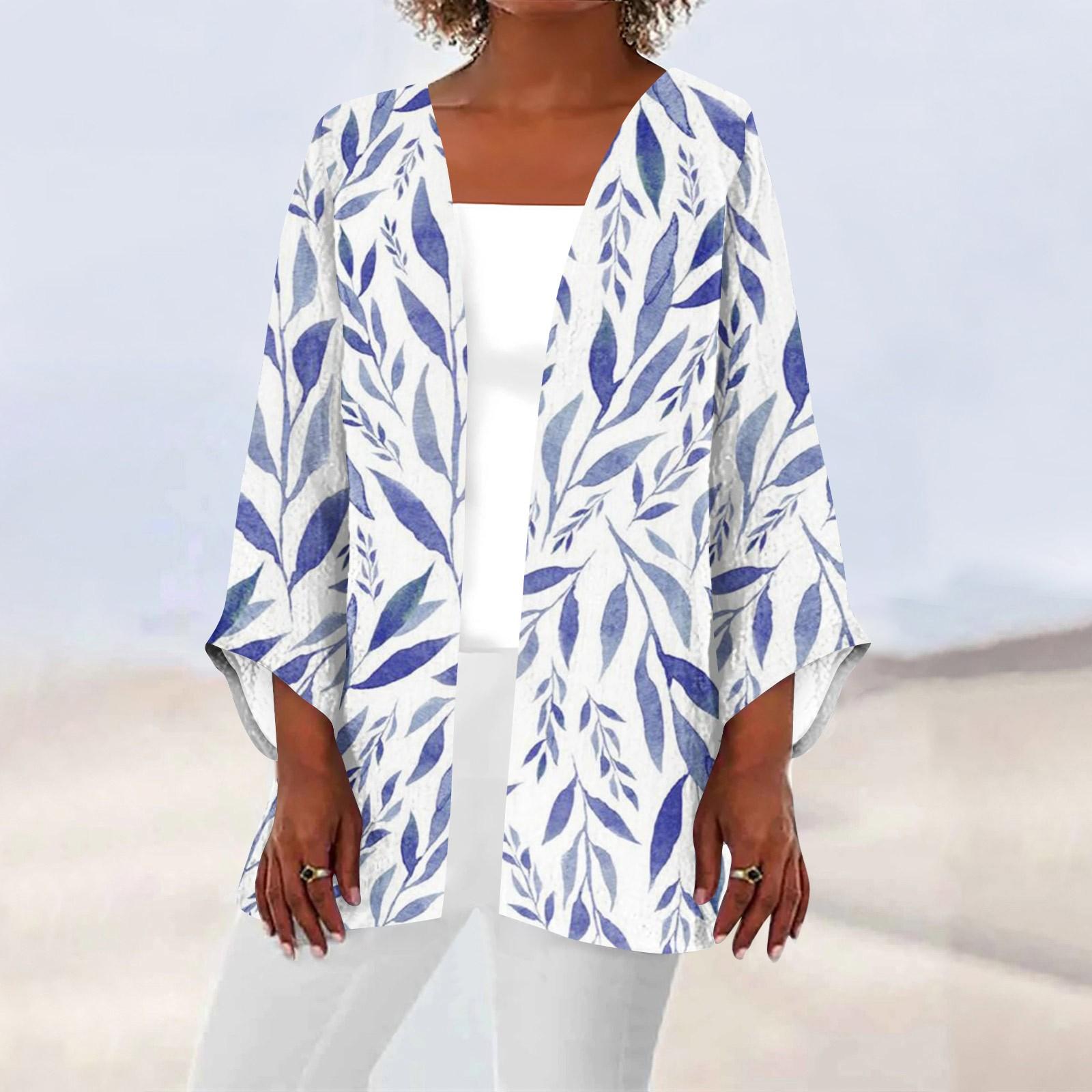 

Женская повседневная модная легкая куртка средней длины с принтом, кардиган XXL синий