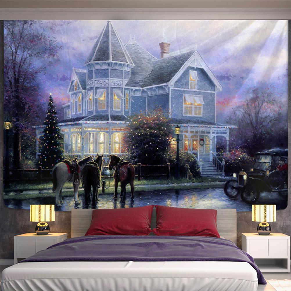 Christmas Woods Tapestry Wall Hanging Holiday Gift New Year Elk Snow Scene Psychedelic Witchcraft Home Decor