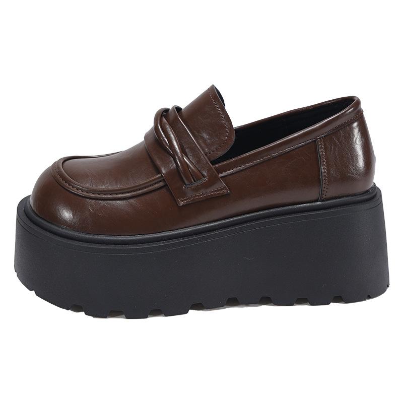 Thick-soled British-style small leather shoes for women's 2025 autumn new models, height-increasing versatile one-pedal loafers, fashionable vers