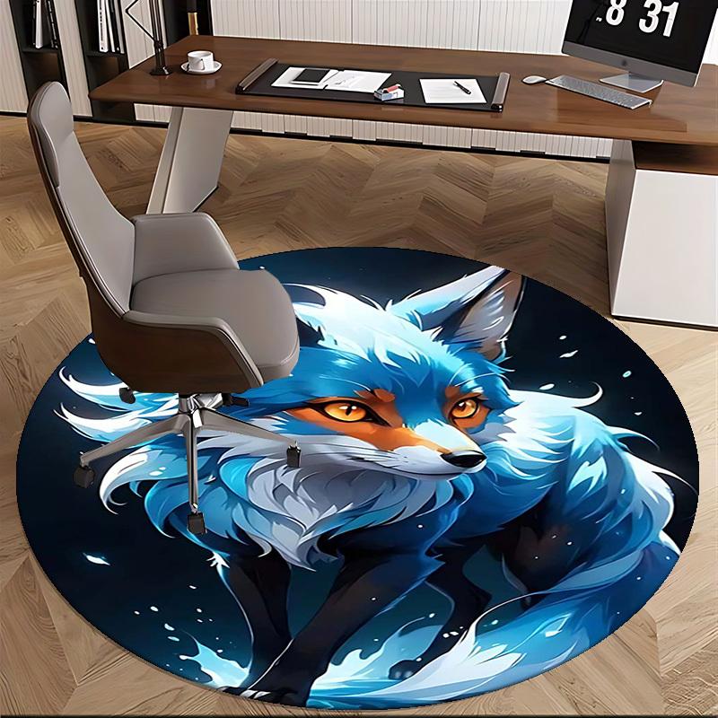 1pz Tappeto Rotondo Volpe Blu Design Anime Tappetino per Sedia, Tappeto Antiscivolo per Ufficio e Arredamento Casa