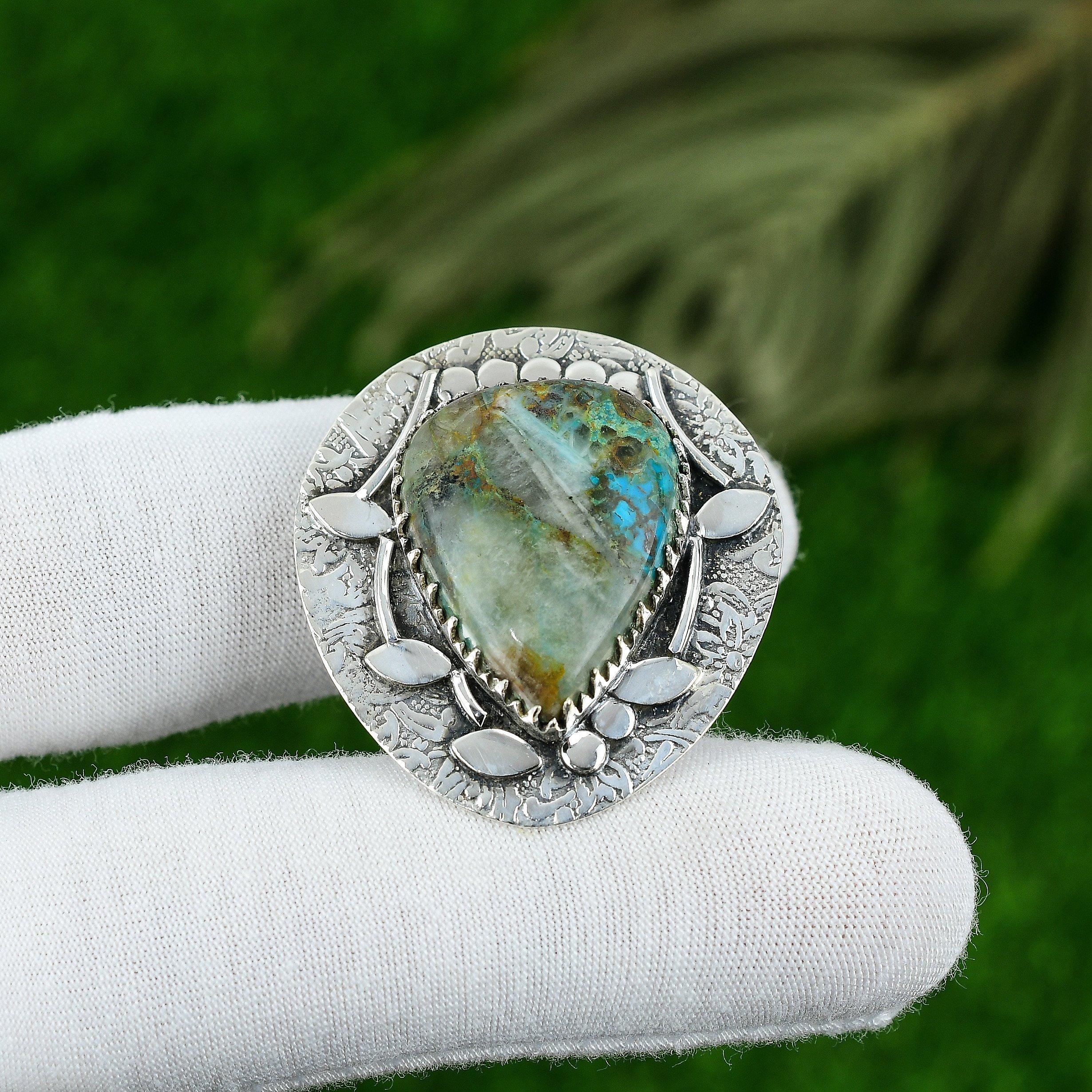 

Natural Chrysocolla Gemstone Pendant Handmade 925 Sterling Silver Indian Jewelry