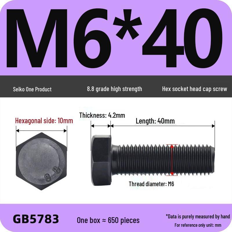 Black High-Strength Grade 8.8 Hex Bolt Screw Set (M4-M12)