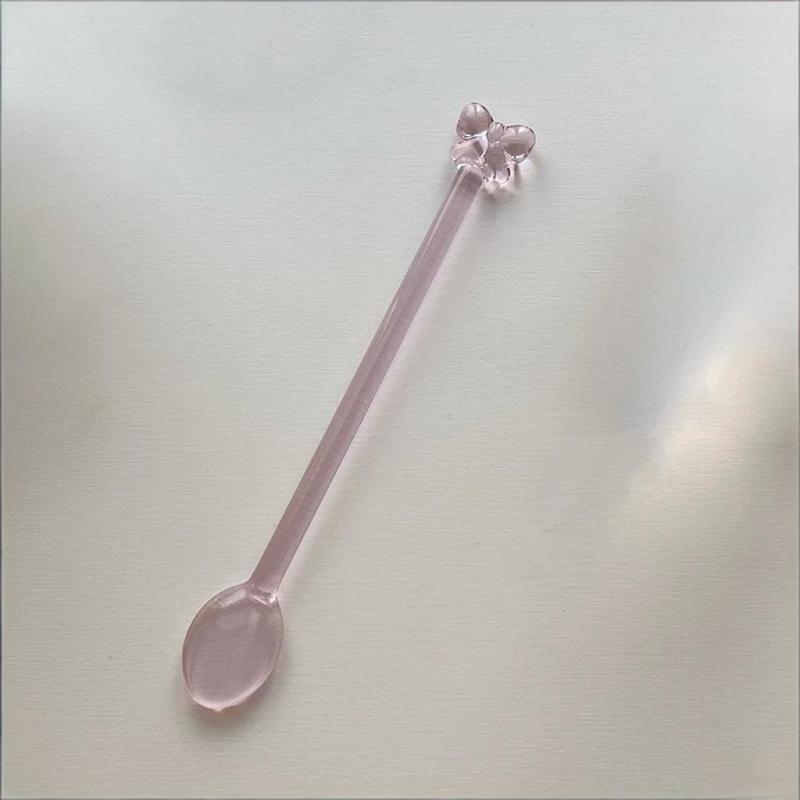 Szklana łyżeczka do kawy z różową kokardką, Długa łyżeczka do deserów/herbaty mlecznej, Łyżeczka żaroodporna, Domowe narzędzie kuchenne.