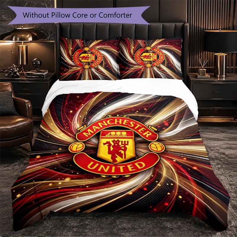 Vzor Manchester United 3dílná sada povlečení Měkký povlak na přikrývku z mikrovlákna s povlaky na polštáře do ložnice