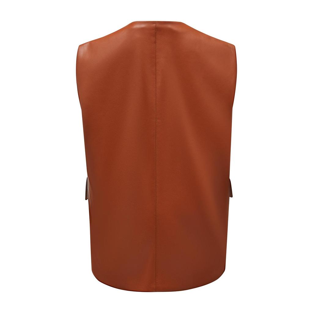 Cardigan-Weste für Damen, ärmellose kurze Jacke aus Kunstleder mit Taschen, Übergröße, lockerer Taillenmantel in Schwarz, Kamelbeige