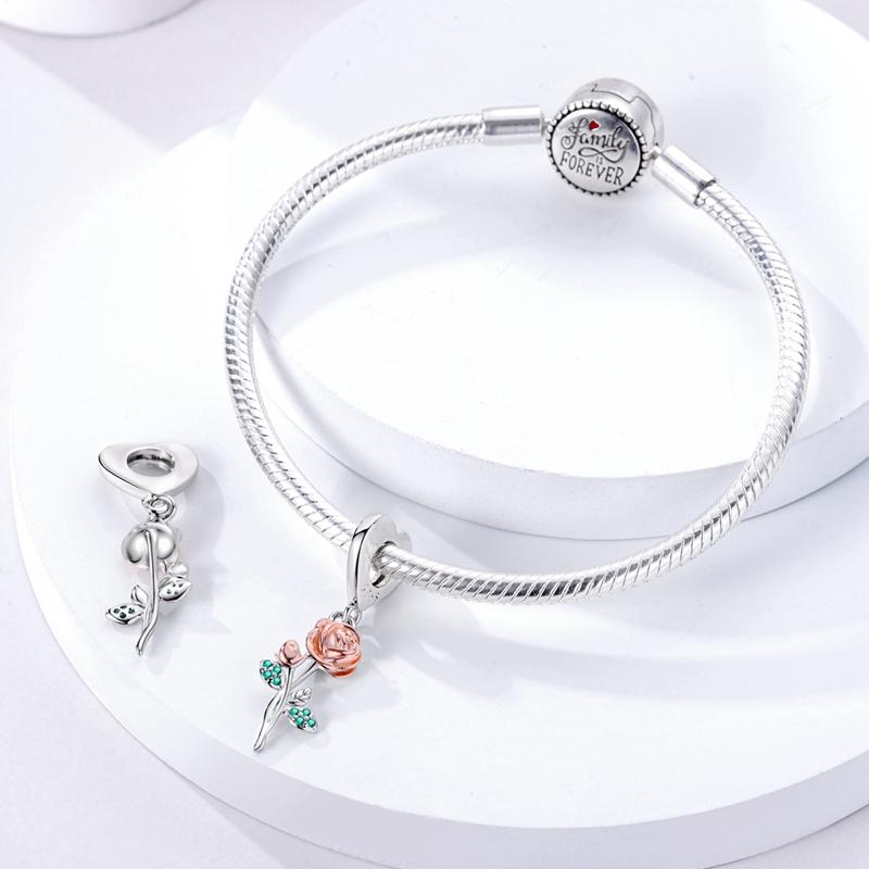 Elegant Rose Leaf Flowers Pendants Copper Original Beads Fit Original Charms Bracelet Jewelry Gifts For Women