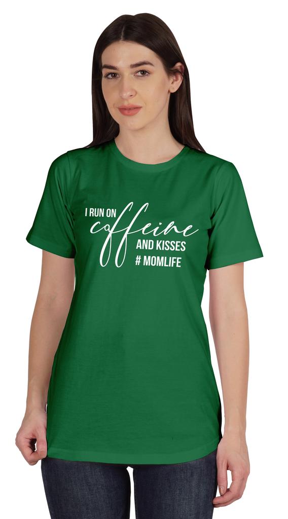 Inkmeso I Run On Coffeine And Kisses #Momlife Graphic Tshirt Short Sleeve