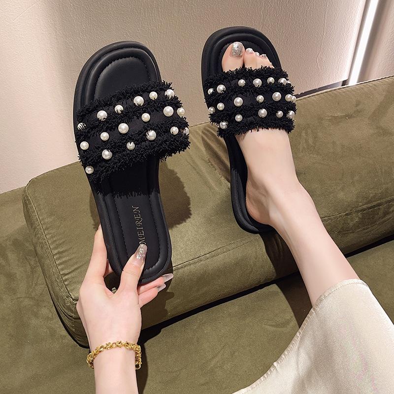 Sexy Women's Cloth Slippers Soft Sole Slip On Flat Slippers Home Mute Anti-slip Slides Outdoor Street Sandals Sandalias De Mujer