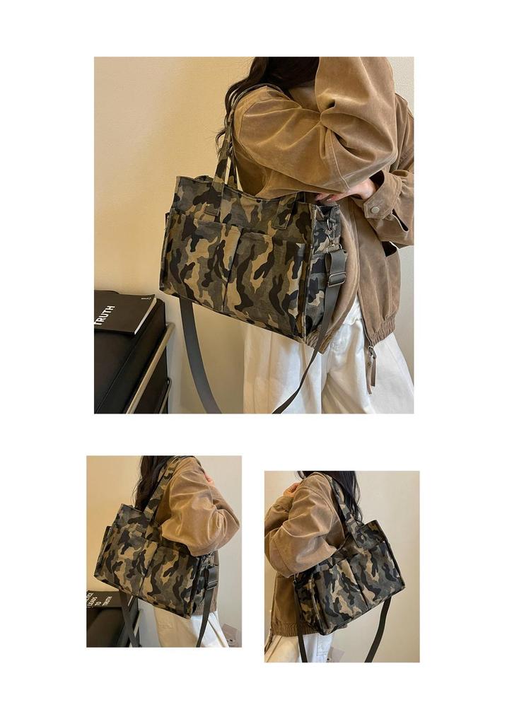 Women's Large Camouflage Canvas Tote - Versatile, Fashionable Handbag for Commuting