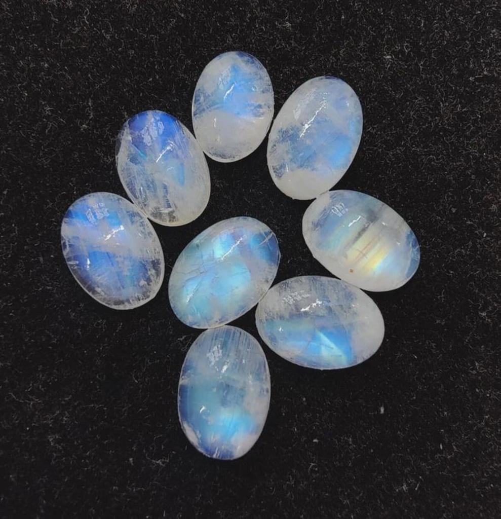 Natürlicher Regenbogen-Mondstein Ovaler Cabochon Edelstein | Blauer Flash Mondstein Loser Stein
