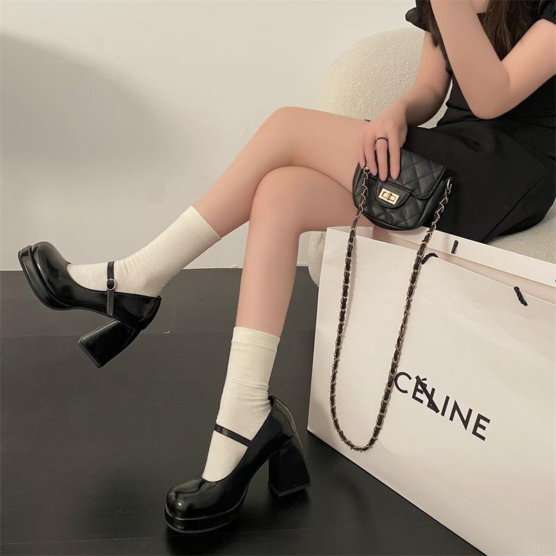 Fashion Mary Janes Vintage Black Sandals 2025 Summer Woman Buckle Non-Slip Casual Medium Heels Office Ladies Solid Korean Elegant Heels