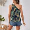 Women's Lace Up One Shoulder Tops Graphic Printing Sleeveless T-Shirts Tank Top Summer Vacation Beach Vest Fashion Women Clothes