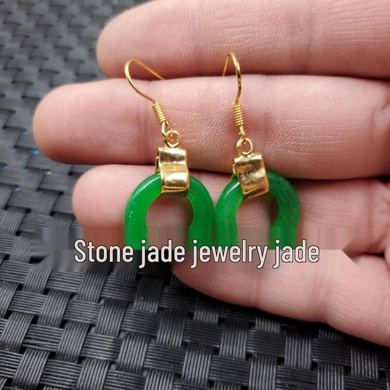 Emerald Green Quartzite Jade Round Hoop Earrings Size 2403