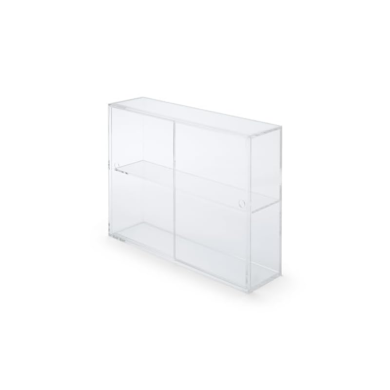 MUJI Acrylic Collection Stand with Sliding Door - Large, Approx. W33.6 x D8.4 x H24.4cm, 02856113, for Bedroom, Living Room, Transparent