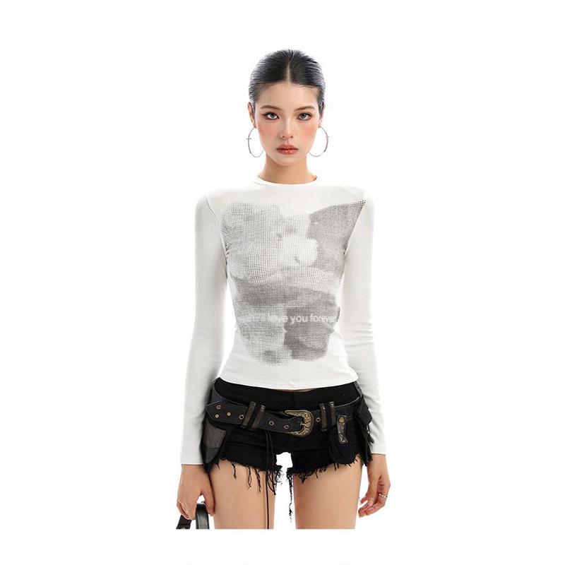 260g Minimalist Print Design Cropped Women's Autumn T-shirt