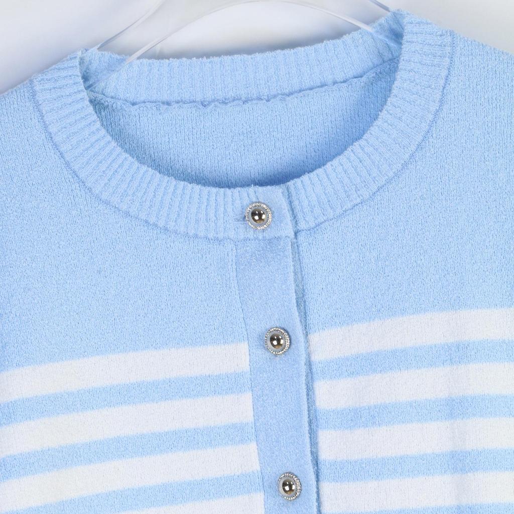 Women's Striped Color Block Slim Fit Knit Cardigan & Camisole Set - Spring/Autumn, Round Neck, Long Sleeve