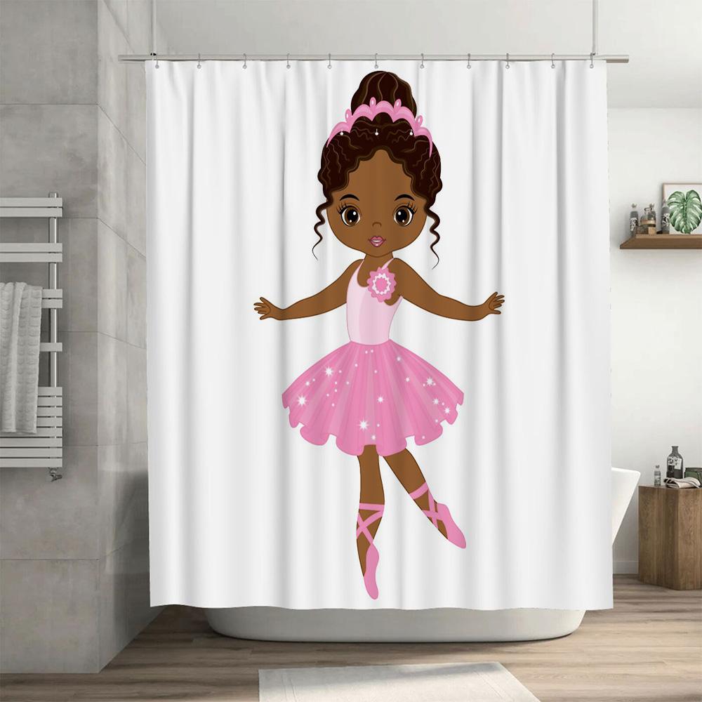 Pink Ballet Dress Shower Curtain Cute Girl Ballerina Wall Decor for Kids Bathroom Cartoon Print Waterproof Fabric Size: 72x84 (1