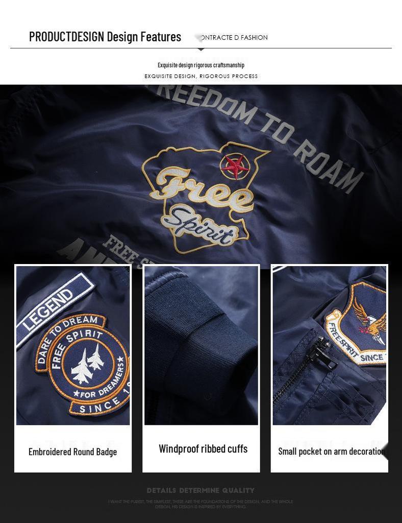 Men's Korean Style Embroidered Pilot & Baseball Jacket, Plus Size Workwear, Trendy Spring/Autumn Brand.