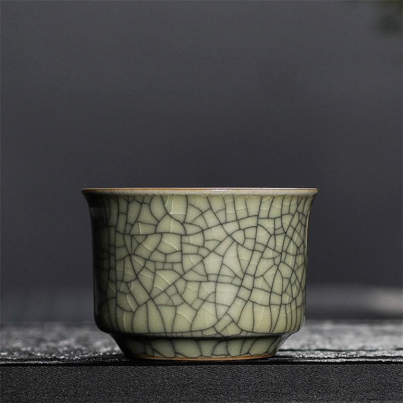 Longquan Celadon Office Teacup Ceramic Ge Kiln Ice Cracked Glaze Kung Fu Master Cup Small Tea Bowl Drinkware