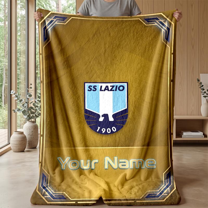 Custom Text Flannel Throw Blanket, Lightweight Cozy Bed Sofa BlanketLazio FC