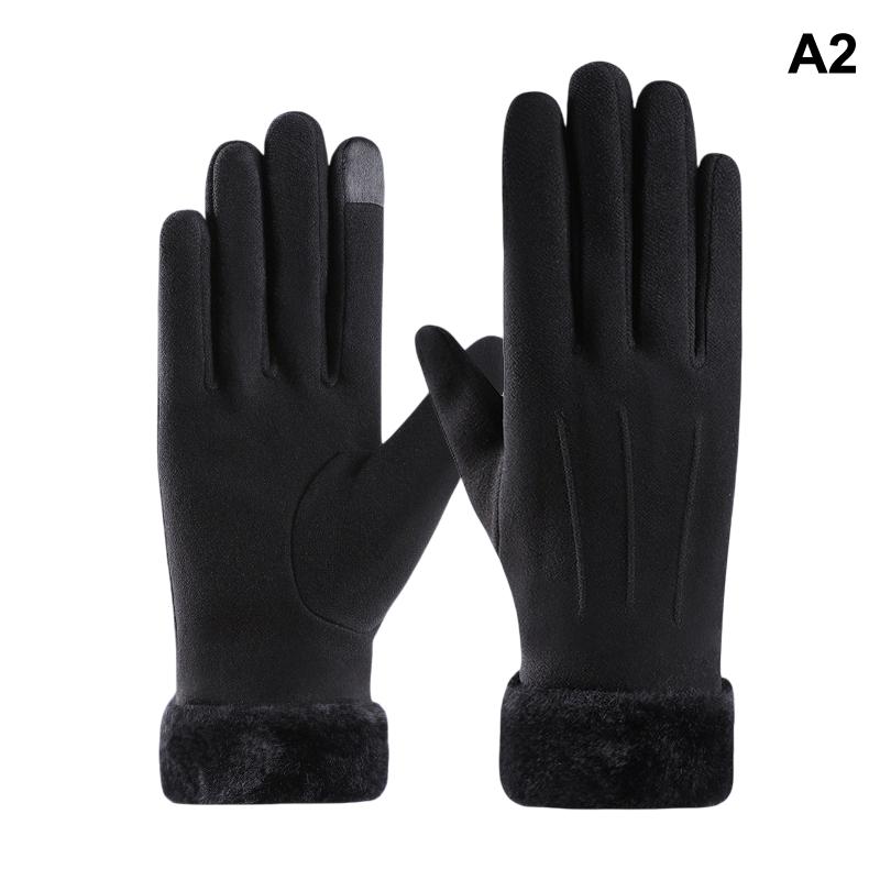 1 Pair Women'S Warm Winter Gloves Touchscreen Gloves With Fur Cuff Plush Lining Cycling Sports Driving Windproof Warm Gloves