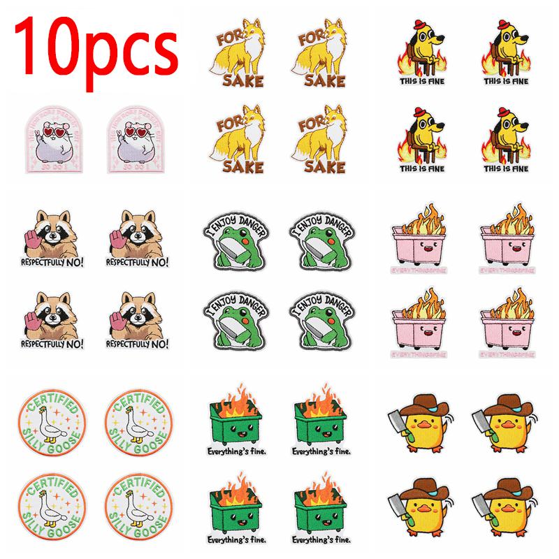 10pcs /Lots Cartoon Animals Embroidered Patches Cute Frog Duck Patch Iron On Patches For Clothing Thermoadhesive Patches Badges