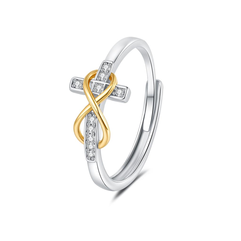 Hot selling cross electroplated two-color ring, simple and fashionable European and American style food ring