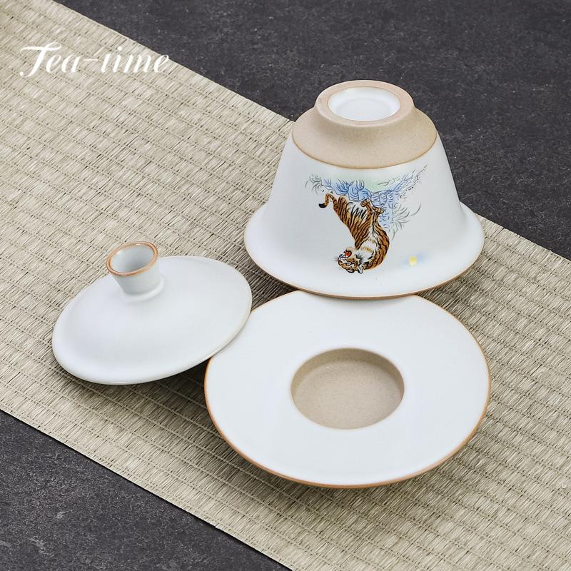 160 ml Retro Ru Porzellan Alaun Rot Gaiwan Keramik Suppenterrine mit Deckel Tee Terrine Teezubereitung Deckel Schüssel Cha Zubehör Dekoration