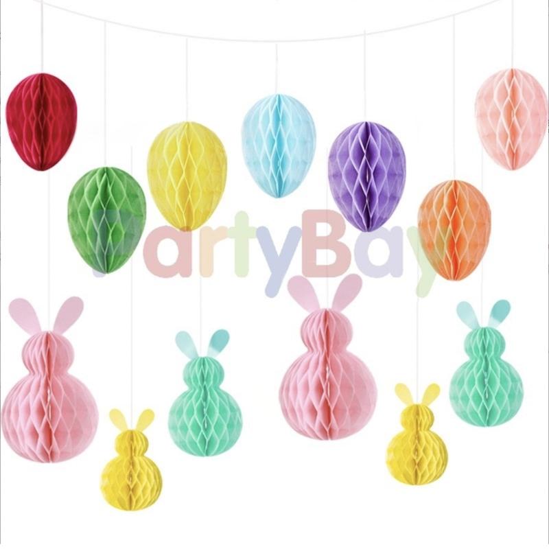 4/6/7Pcs Bunnies Eggs Honeycomb Balls Paper Honeycomb Ornament For Wedding Baby Showers Home Party Decoration