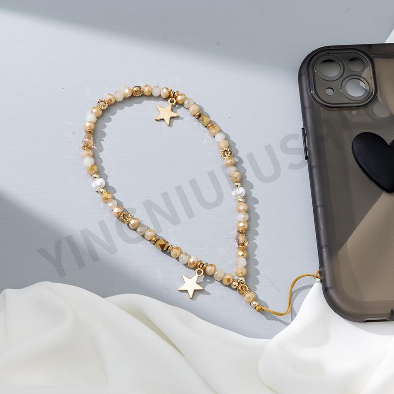 2025 New Fashion Cute Acrylic Beaded Mobile Phone Chain Star Pendant Telephone Strap Lanyard Cellphone Hanging Rope for Women