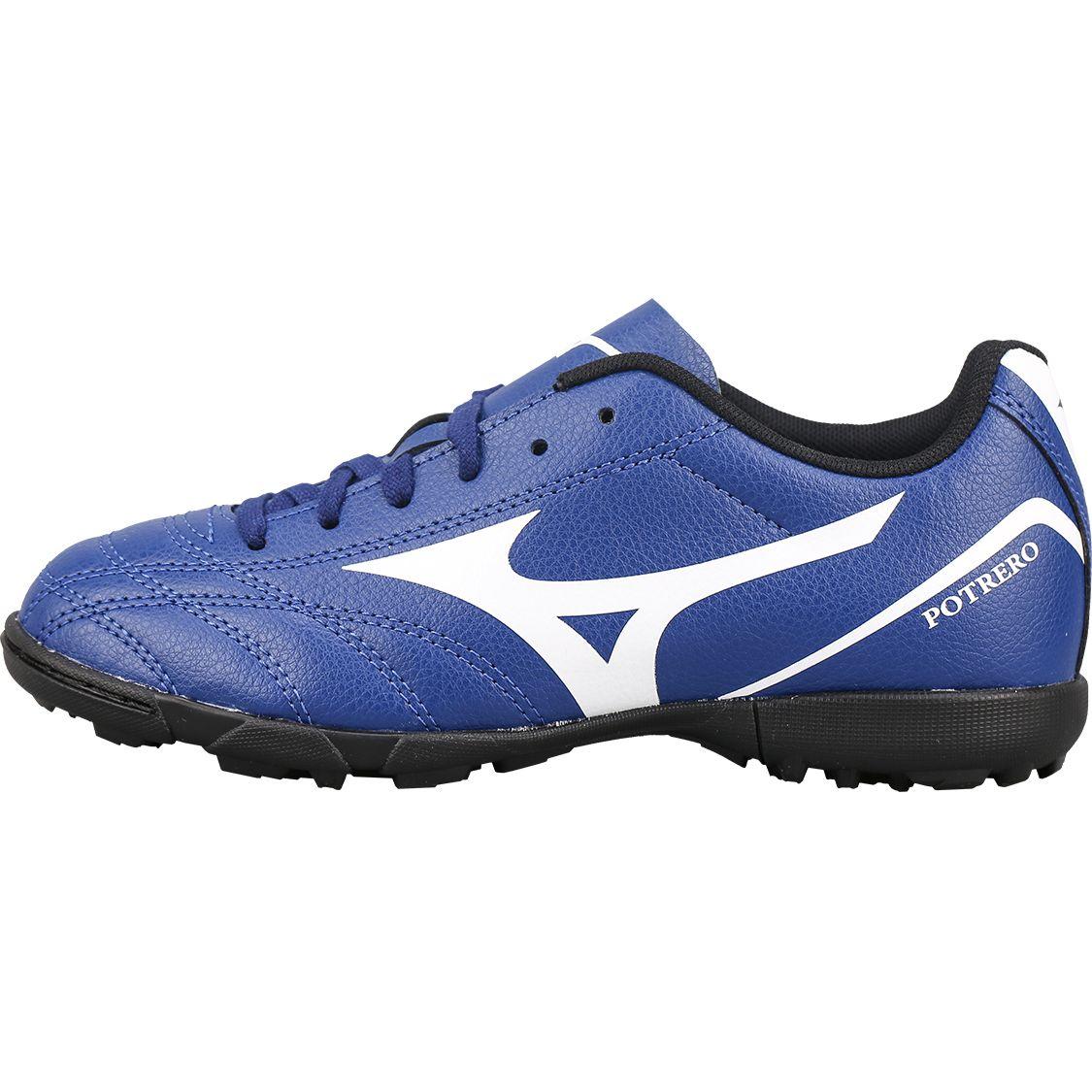 

Mizuno Потреро Вайд Джуниор. Круглый носок, шнуровка, нескользящие, прочные, низкие, детские футбольные бутсы, детские футбольные бутсы, сине-белые, P1GE189227 35