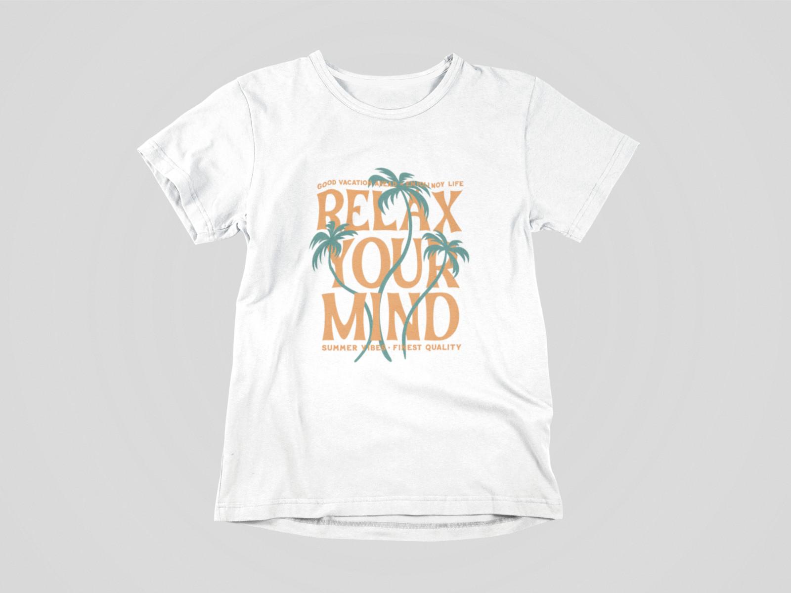 Relax Your Mind Palm Tree Graphic T-Shirt Summer Vacation Retro Beach Tee Unisex XL