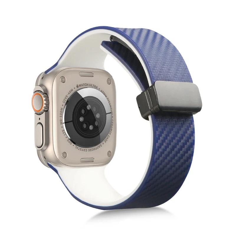Carbon Fiber Silicone Strap for Apple Watch Band 45mm 44mm 49mm 41mm 42mm 40mm 38 Magnetic Bracelet Iwatch 8 7 6 SE 5 4 3 Ultra