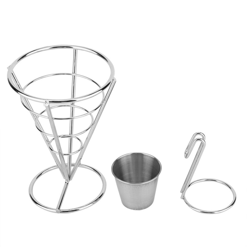 Iron Fries Display Stand Sliver Fries Baskets Durable French Fry Cone Holder Buffet Party