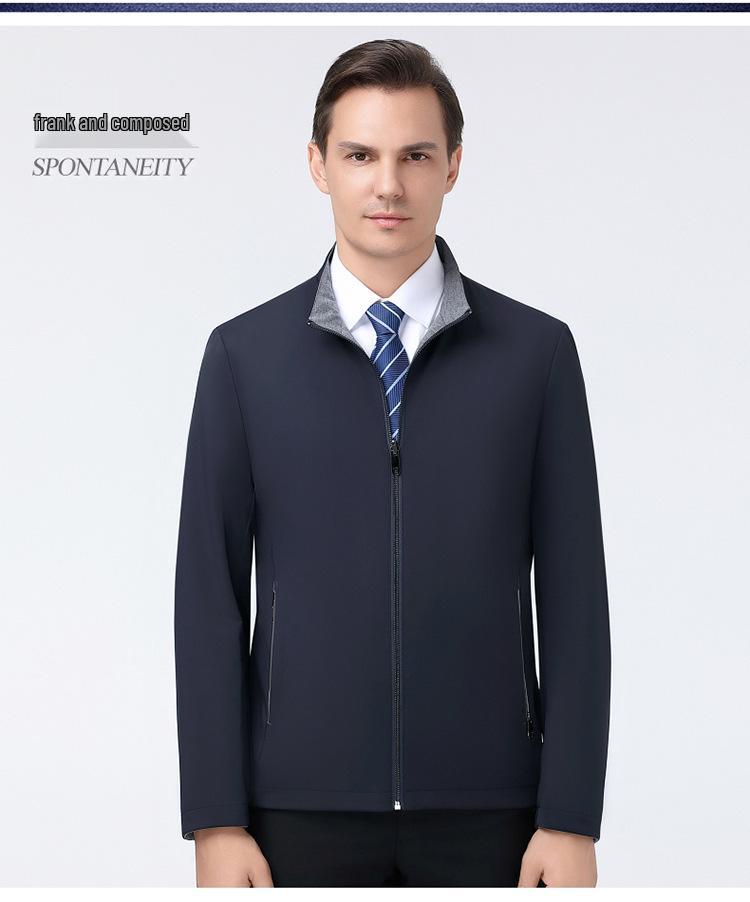 Men's Plus Size Double-sided Stand Collar Jacket - Business Casual Spring/Autumn Wear for Middle-aged Dads