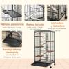 6-Level Rodent Cage with Wheels, Platforms, Removable Tray, Feeder and Waterer, 61.5x44x131 cm, Black